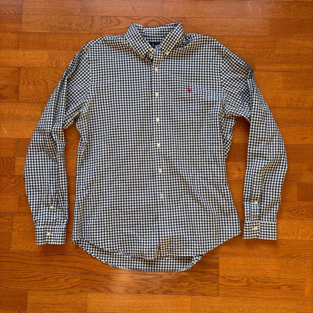 Ralph Lauren Gingham Button Up Slim Fit Navy Shirt